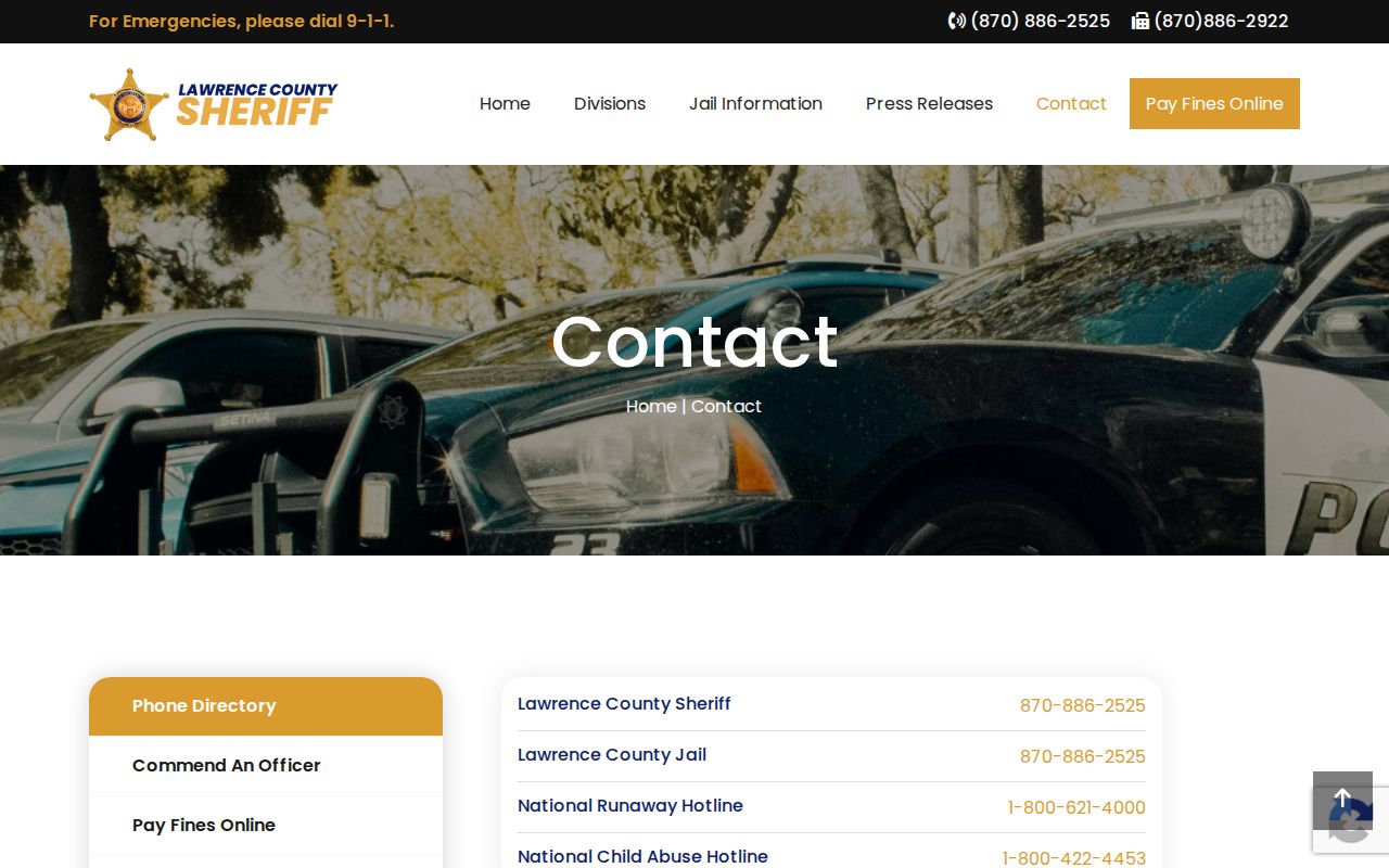 Lawrence County Sheriff official contact page with office and jail details