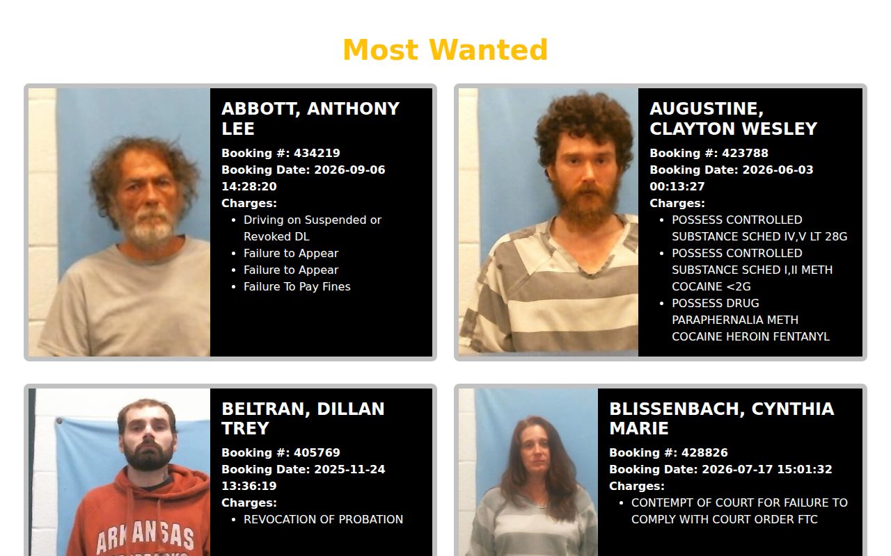 Lawrence County Sheriff embedded Most Wanted endpoint showing roster-style cards