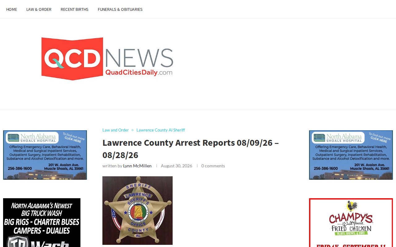Unofficial Lawrence County multi-day arrest report with dated coverage range